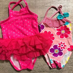 Pink and Multicolor Kids One Piece Swimsuit Set never used but no tags